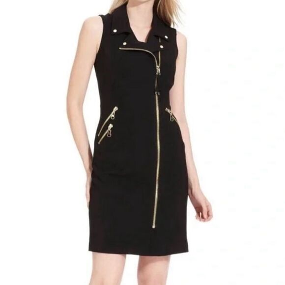 Calvin Klein Black Zippered Moto‎ Sleeveless Zip Front Dress - 2P - Picture 1 of 10